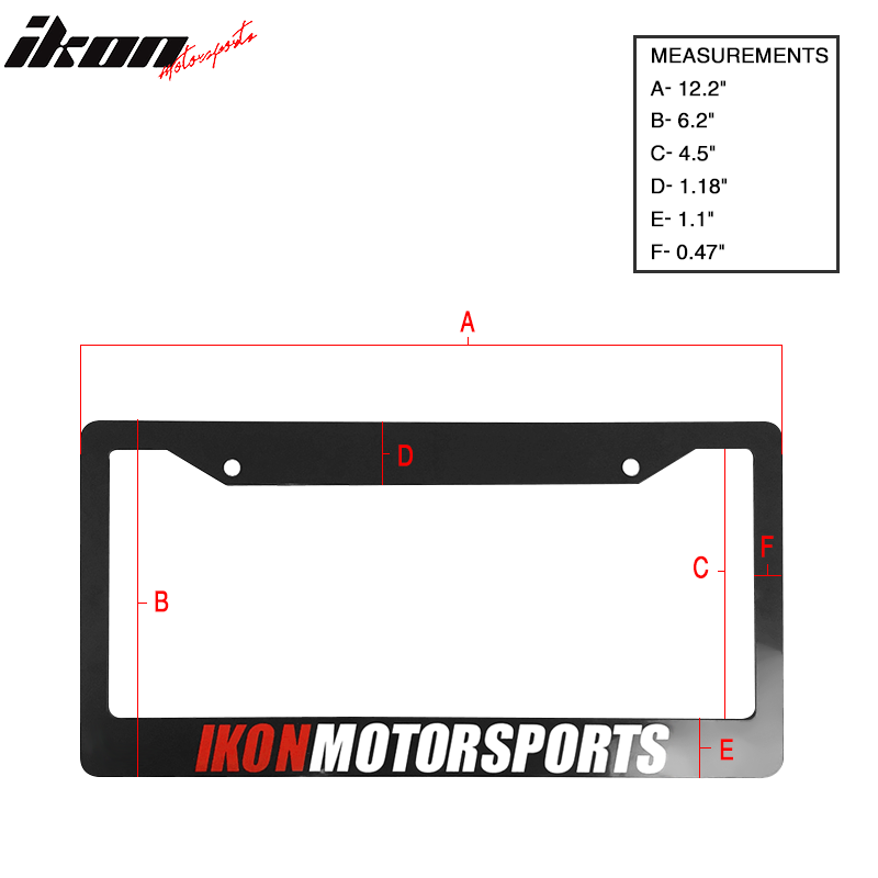 Black License Plate Frame Holder Bracket IKON MOTORSPORTS + Screw Cap