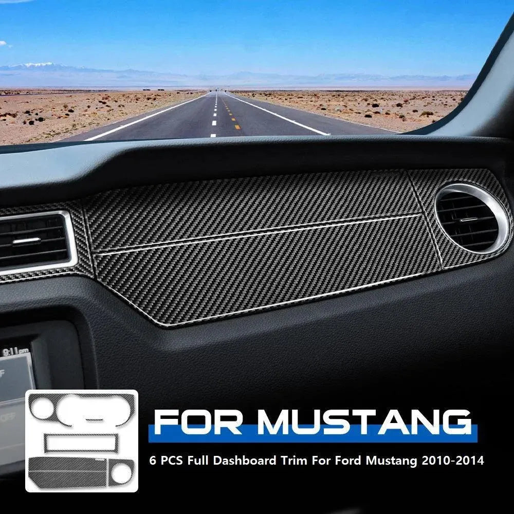 6 PCS Kit Full Dashboard Trim Carbon Fiber Interior Overlay For Mustang 2010-2014