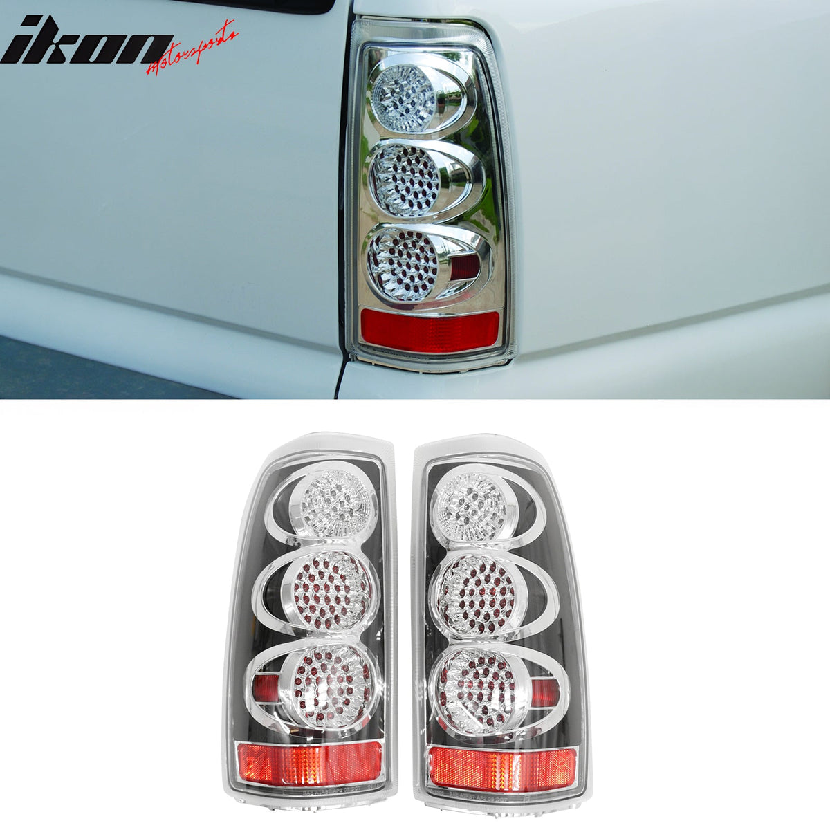 1999-2006 Chevy Silverado & GMC Sierra 1500/2500 2PC RH LH Left Right Driver Passenger Side Rear Tail Lights Lamps Assembly Replacement Chrome Housing