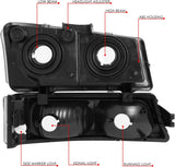 Dna Motoring Hlohcs034pcham Chrome Amber Headlights Compatible With 20032006 Chevy Silveradoavalanche