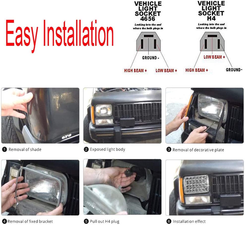 Black Pair 45w 7x6 5x7 6052 6054 H5054 H6054 Hilow Sealed Beam LED Headlights Replacement For Chevy Express Cargo Van 1500