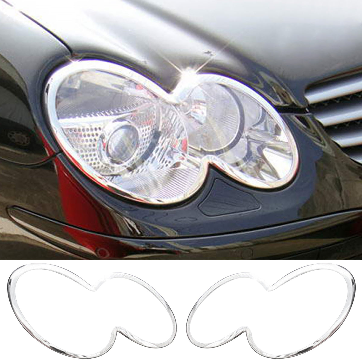 2003-2008 Benz SL-Class-R230 Chrome Front Headlight Bezels Cover Surround Rim Trim ABS
