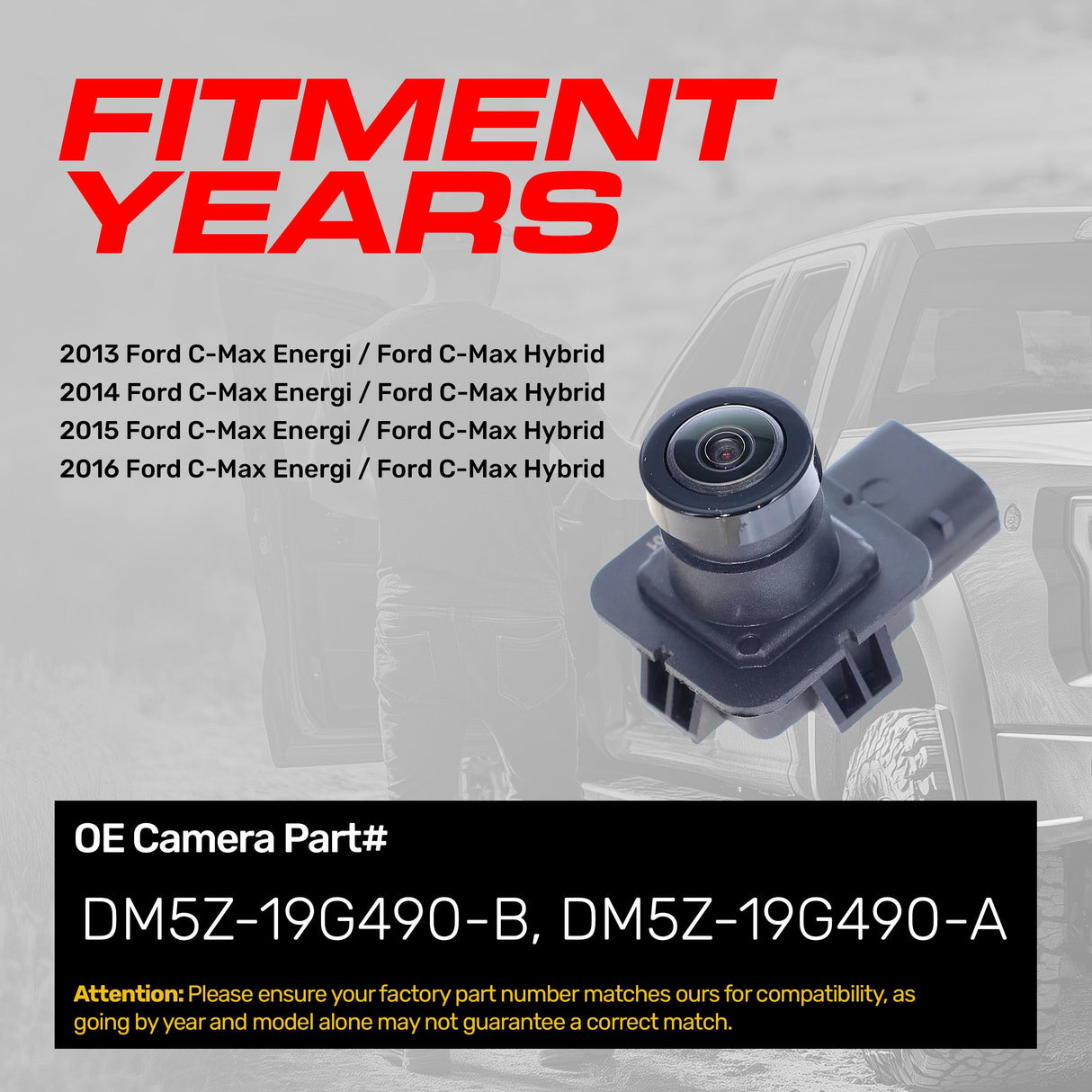 Ford C-Max Energi (2013-2016), C-Max Hybrid (2013-2016) OEM Replacement Backup Camera OE Part # DM5Z-19G490-A, DM5Z-19G490-B