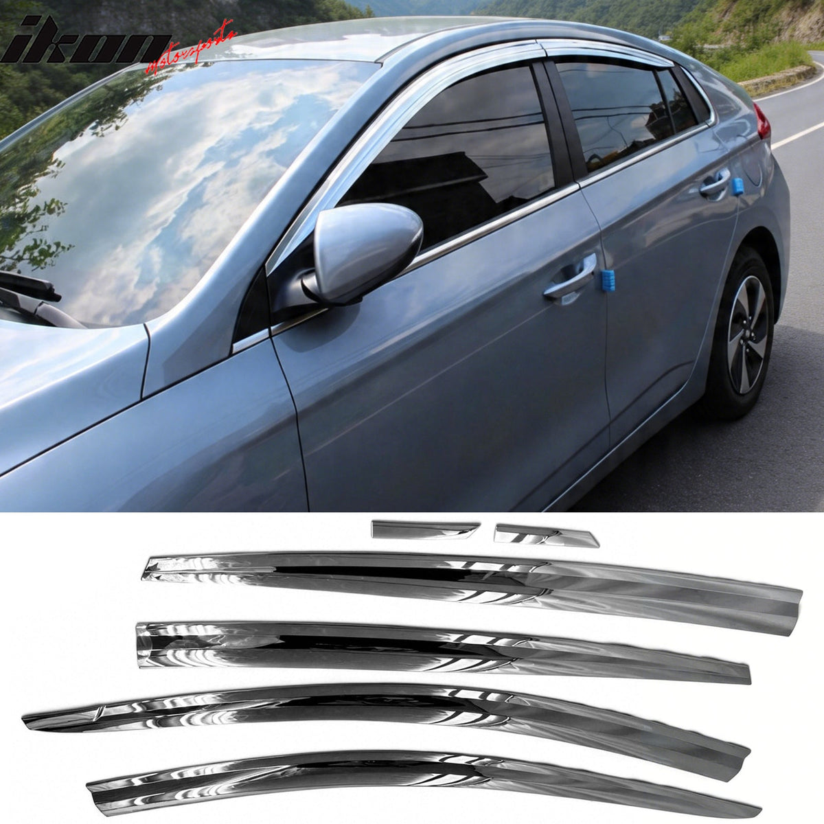 2017-2022 Hyundai Ioniq Window Visor Chrome ABS Sun Rain Guard 6PCS