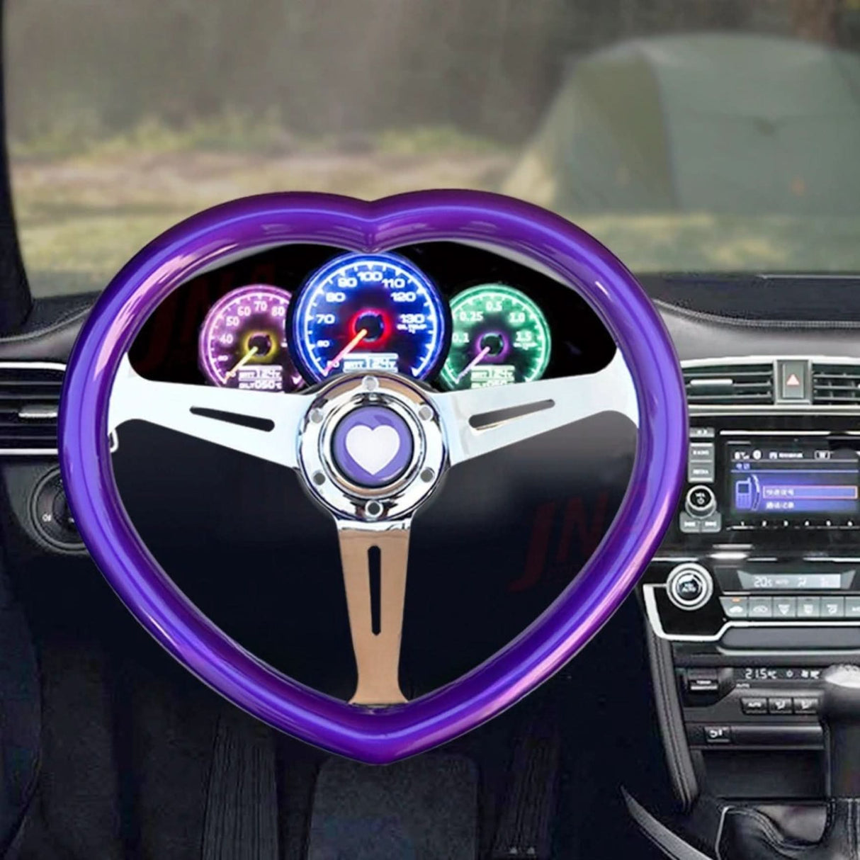 JDM Chrome Bracket Heart Shaped Steering Wheel