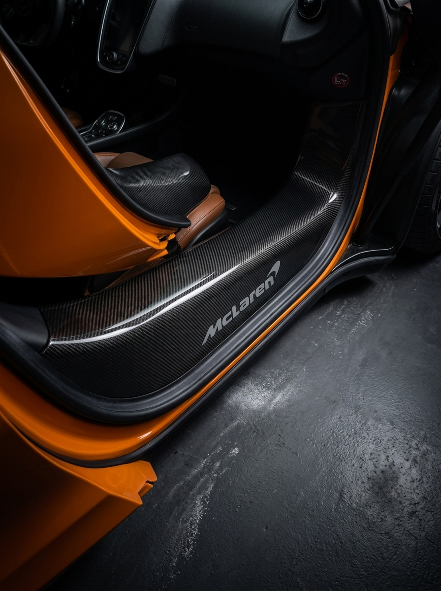 McLaren 720S 750S Dry Carbon Fiber Door Sill Trims Polished Finish Pair