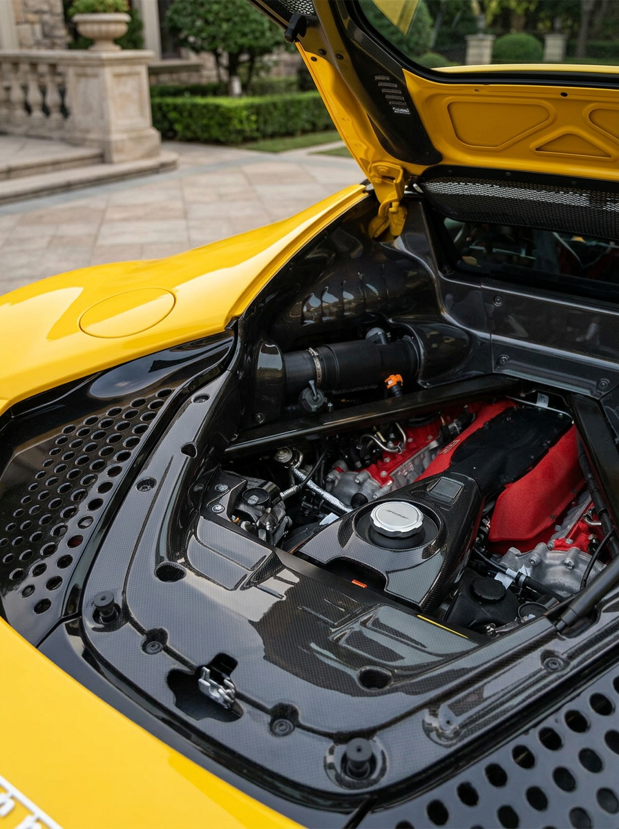 2019+ Ferrari SF90 OEM Style Engine Compartment Cover Plate - Dry Carbon Fiber