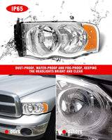 2002-2005 Dodge Ram Headlight Assembly For 1500 2500 3500 20032005 Clear Chrome Lens With Amber Reflector Replacement Left Right