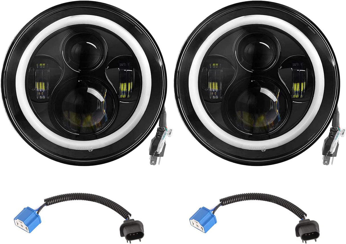 Moclever Round Halo LED Headlight 2pcs 7 Inch Headlights 6000 Lumens Offroad Light Angle Eyes Compatible With Jep Wrangler Tj Jk Cj H4 To H13 Adapter Plug And Play