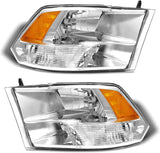 2009-2018 Dodge Ram Headlight Assembly Compatible with Ram 1500 / Ram 2500 3500 / 2010-2018 / Ram 2500 3500 / 2019-2021 Ram 1500 Classic, Chrome Housing Amber Reflector Replacement