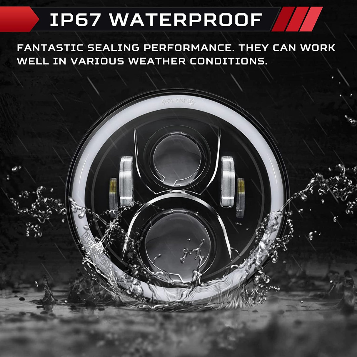 Haitzu 7 Inch LED Round Black Hilo Sealed Beam Headlight Dot Approved Compatible With Jeep Wrangler Jk Hummer H1 H2halo Amber Turn Light Drl H6024 Replacementincluded H4h13 Adaptor 2 Pcs