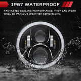 Haitzu 7 Inch LED Round Black Hilo Sealed Beam Headlight Dot Approved Compatible With Jeep Wrangler Jk Hummer H1 H2halo Amber Turn Light Drl H6024 Replacementincluded H4h13 Adaptor 2 Pcs