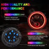 1997-2018 Jeep Wrangler 7 Inch RGB Halo Headlights And Fog Lights Bluetooth Color Control Dot Kits For 19972018 Jk Jku Tj Ljw Ring Drl Amber Turn Signal hi/lo Beam Multicolor
