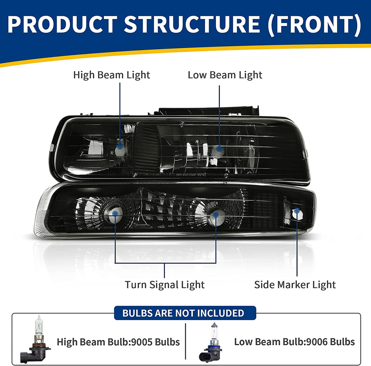 Autosaver88 Headlights Assembly Compatible With 19992002 Chevy Silverado 20002006 Tahoe Suburban Headlamp Bumper Lights Smoke Lens Reflector
