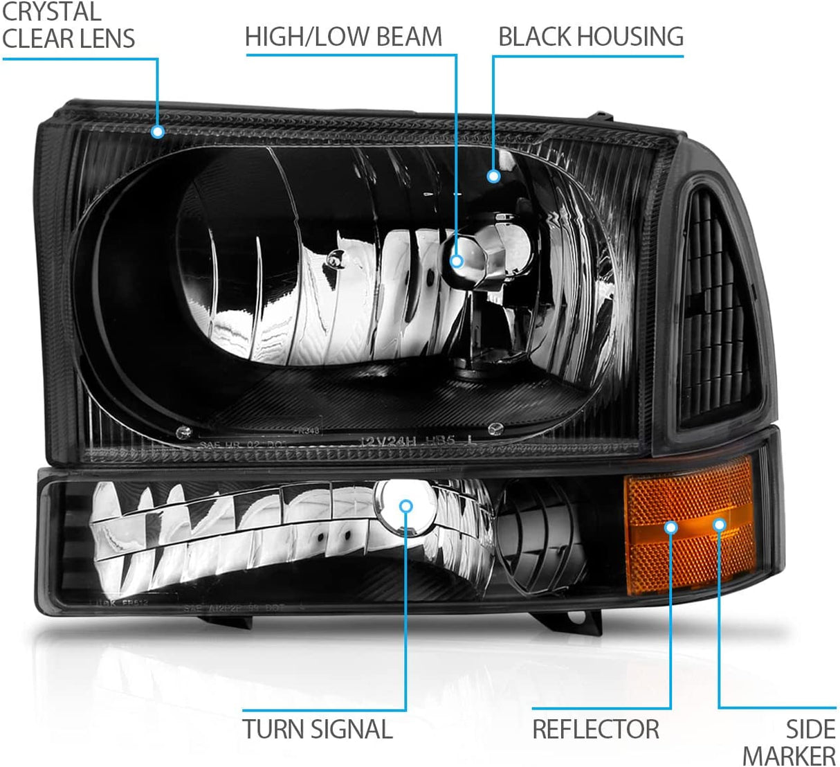 Amerilite For Ford Super Duty F250 F350 F450 F550 Excursion Chrome Factory Style Replacement Headlights Wbumper Corner Set Passenger And Driver Side
