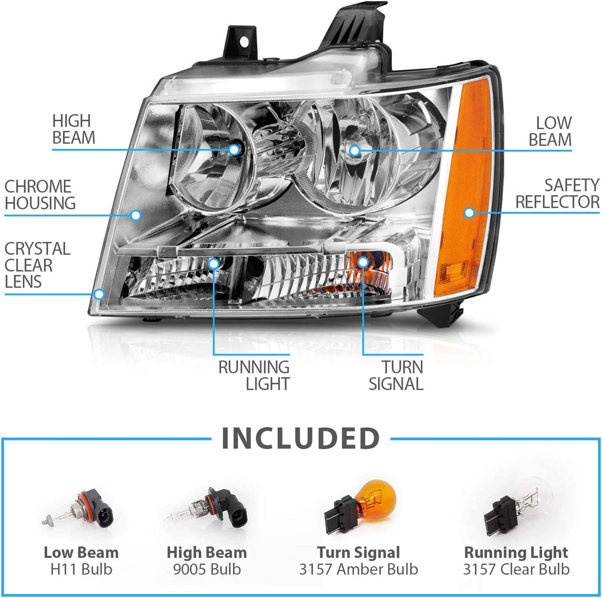 Amerilite For Chevy 0713 Tahoesuburbanavalanche Factory Style Replacement Headlights Pair Driver And Passenger Side Chrome Housing