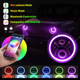 1997-2018 Jeep Wrangler 7 Inch RGB Halo Headlights And Fog Lights Bluetooth Color Control Dot Kits For 19972018 Jk Jku Tj Ljw Ring Drl Amber Turn Signal hi/lo Beam Multicolor