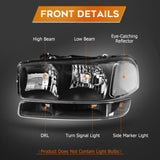 Lbrst Headlight Assembly For Gmc Sierra 1500 19992006 Classic 2007 Black Housing Reflector Clear Lens Driver And Passenger Side Headlamp