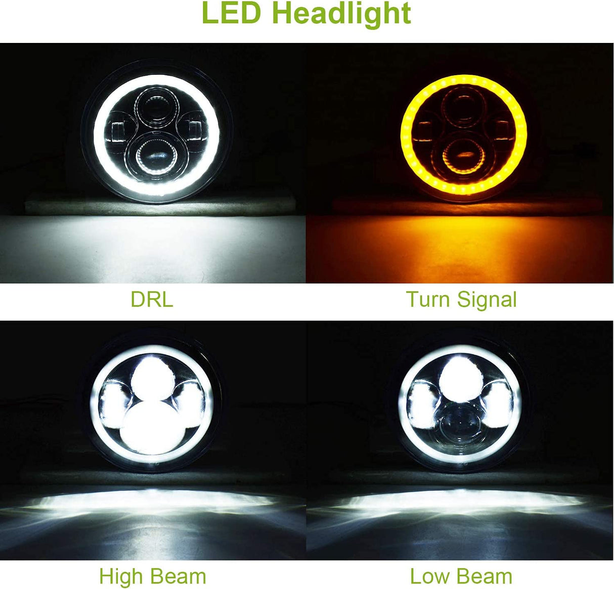 Moclever Round Halo LED Headlight 2pcs 7 Inch Headlights 6000 Lumens Offroad Light Angle Eyes Compatible With Jep Wrangler Tj Jk Cj H4 To H13 Adapter Plug And Play