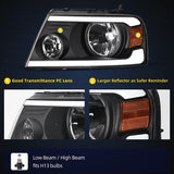 2004-2008 Ford F150 Switchback Turn Signal Headlights With Black Housing