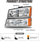 2003-2006 Silverado Headlight Assembly For Chevy Avalanche 150025003500 Clear Chrome Lens With Amber Reflector Replacement Left And Right