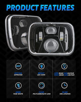 7x6 5x7 H6054 LED Headlights H6054 High Low Sealed Beam DOT 110W 8400lm Compatible with Jeep Cherokee XJ Wrangler YJ Comanche MJ GMC Savana Safari Ford Replacement Black