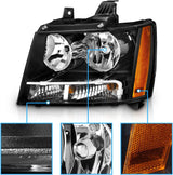 Amerilite Black Replacement Headlights For Chevy Tahoe Suburban Avalanche Pair Driver And Passenger Side Housing