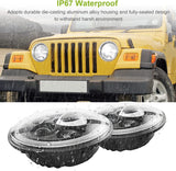 Moclever Round Halo LED Headlight 2pcs 7 Inch Headlights 6000 Lumens Offroad Light Angle Eyes Compatible With Jep Wrangler Tj Jk Cj H4 To H13 Adapter Plug And Play