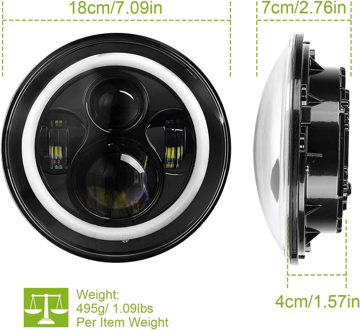 Moclever Round Halo LED Headlight 2pcs 7 Inch Headlights 6000 Lumens Offroad Light Angle Eyes Compatible With Jep Wrangler Tj Jk Cj H4 To H13 Adapter Plug And Play