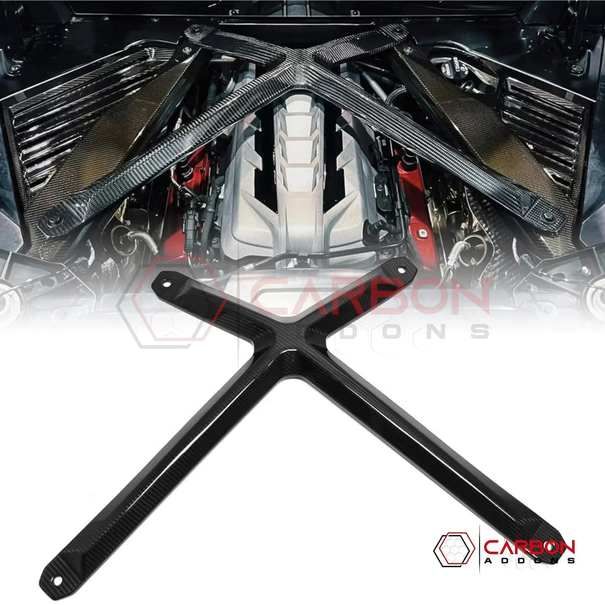 Carbon Fiber Engine Bay X-Brace for Corvette C8 Coupe Stingray Z51 (2020–2026)