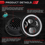 Haitzu 7 Inch LED Round Black Hilo Sealed Beam Headlight Dot Approved Compatible With Jeep Wrangler Jk Hummer H1 H2halo Amber Turn Light Drl H6024 Replacementincluded H4h13 Adaptor 2 Pcs