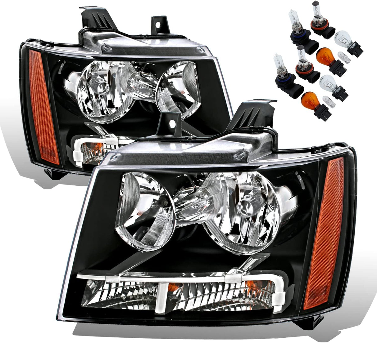Amerilite Black Replacement Headlights For Chevy Tahoe Suburban Avalanche Pair Driver And Passenger Side Housing