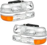 A&P 4PC Chrome Headlight Assembly Clear Lens for Chevy 00-06 Tahoe Suburban 1500 2500/99-02 Silverado 1500 2500/01-02 Silverado 1500HD 2500HD 3500