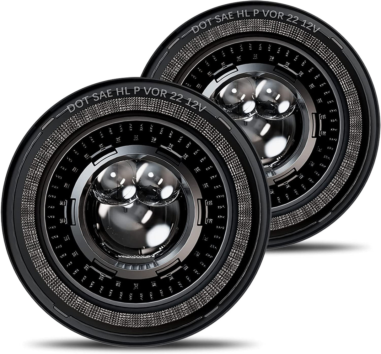 HWSTAR 1000% Bright Anti-Glare 7 Inch Round LED Headlights Compatible with Jeep Wrangler JK JKU TJ LJ Chevy Ford GMC etc. With Starry Boot Gradient Halo Turn Signal DRL H6024 DOT Hi/Lo Sealed Beam