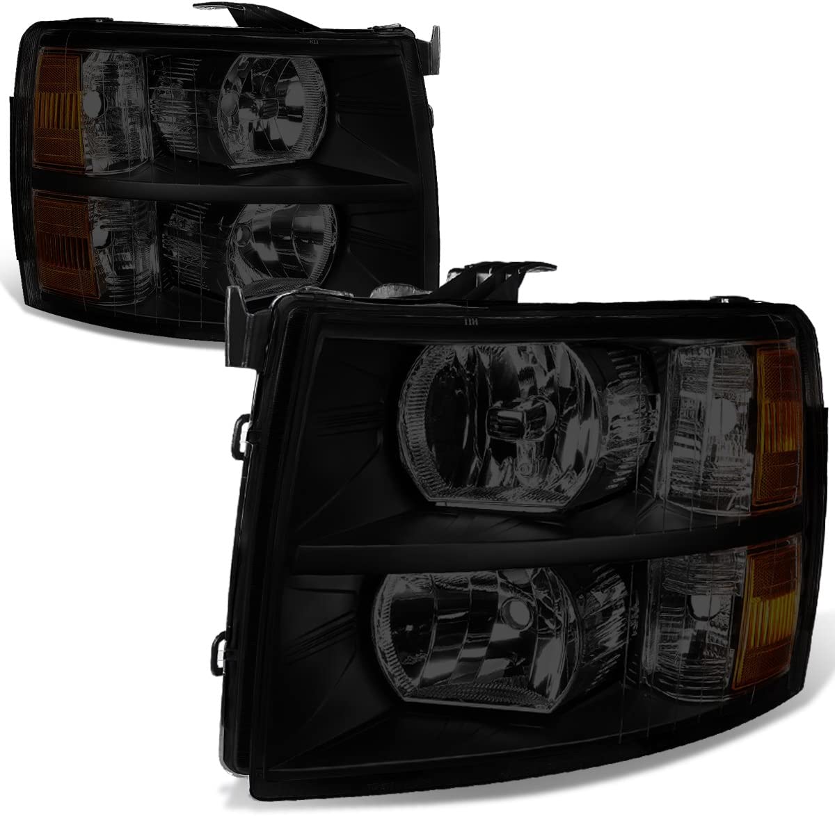 DNA Motoring HL-OH-CSIL07-BK-CL1 Black Headlights Pair Compatible with 07-13 Silverado 1500 2500 3500 HL-OH-CSIL07-BK-CL1