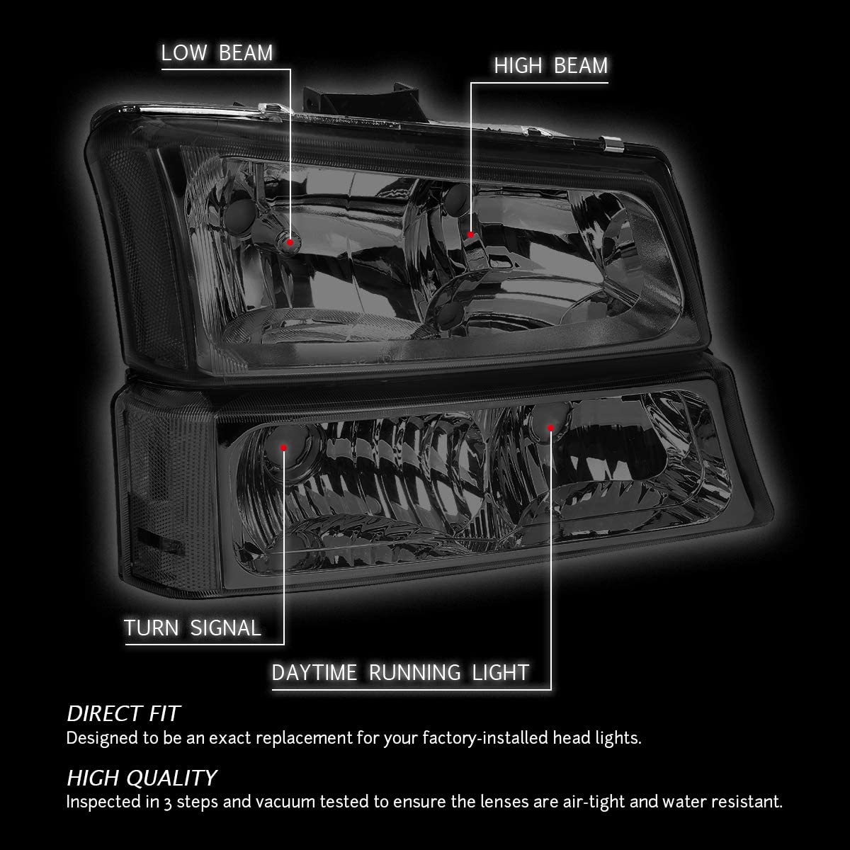DNA Motoring, HL-OH-CS03-4P-SM-AM, Driver and Passenger Side Headlight Assembly.