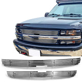 1999-2002 Chevrolet Silverado & 2000-2006 Suburban/Tahoe 2PCS Front Upper Grille Chrome Aluminum Stainless Steel Billet Style