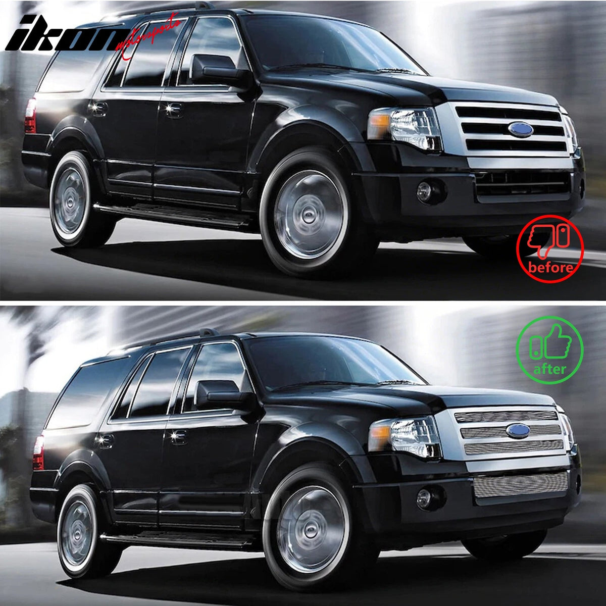 2007-2014 Ford Expedition Billet Style Chrome Front Upper Lower Grilles