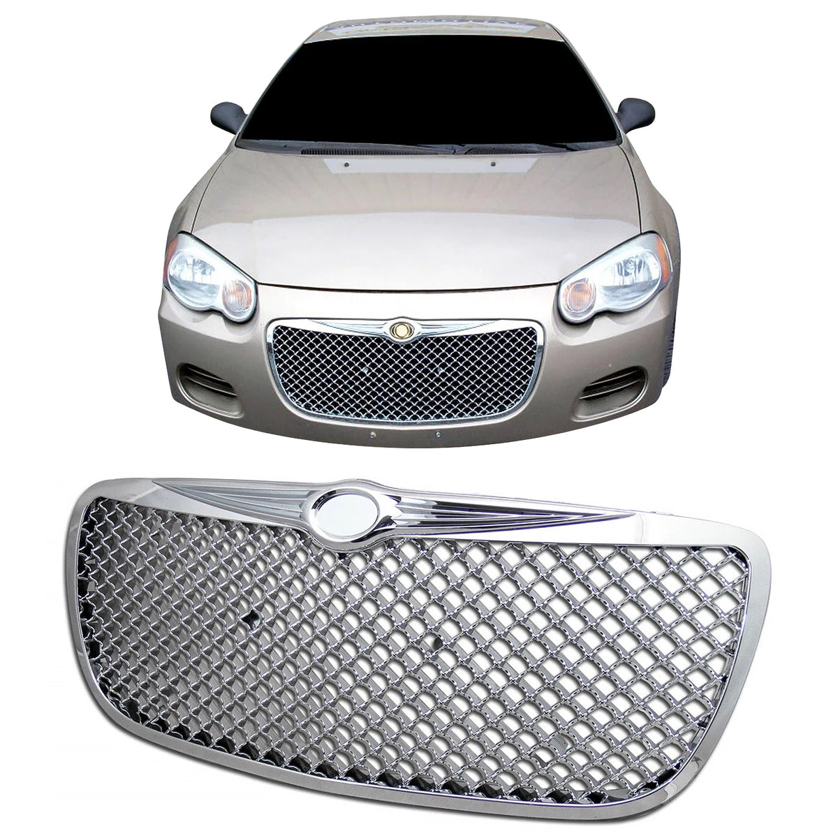 2004-2006 Chrysler Sebring Mesh Style Chrome Front Bumper Hood Grille