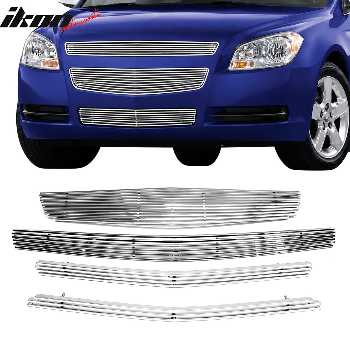 2008-2012 Chevrolet Malibu Billet Style Front Grille Insert Steel 4PC