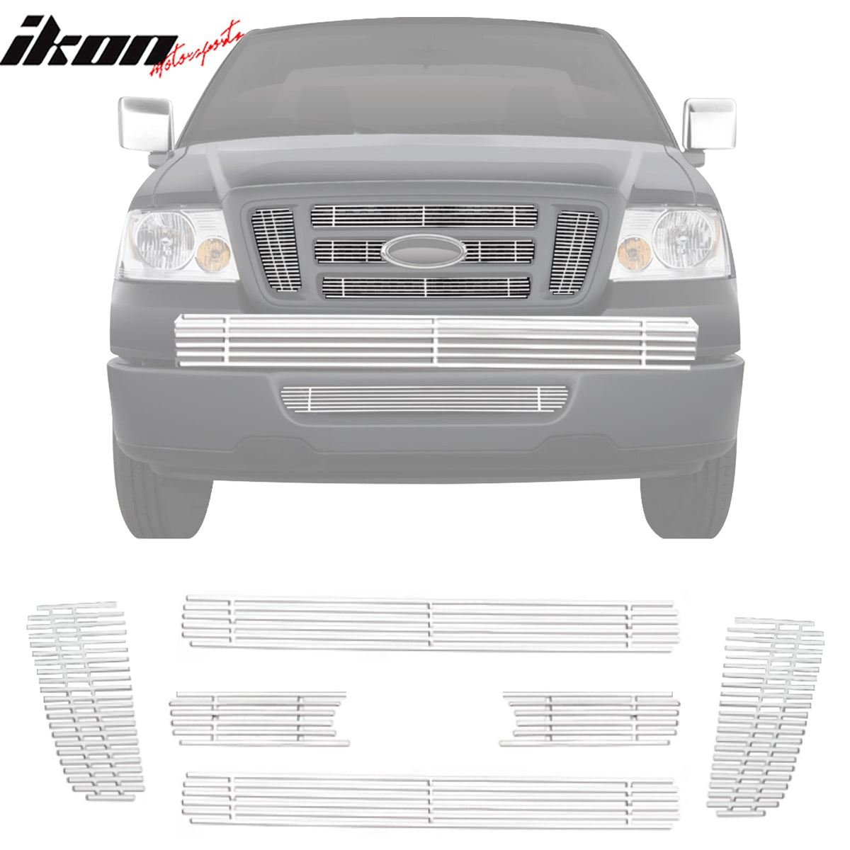 Clearance! 2004-2008 Ford F-150 FX4 STX Chrome 6PCS Front Upper Grille Inserts