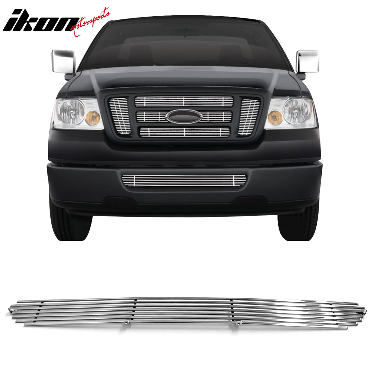 Front Bumper Lower Horizontal Billet Hood Grille Insert Assembly Replacement 2006-2008 Ford F-150 Chrome Stainless Steel