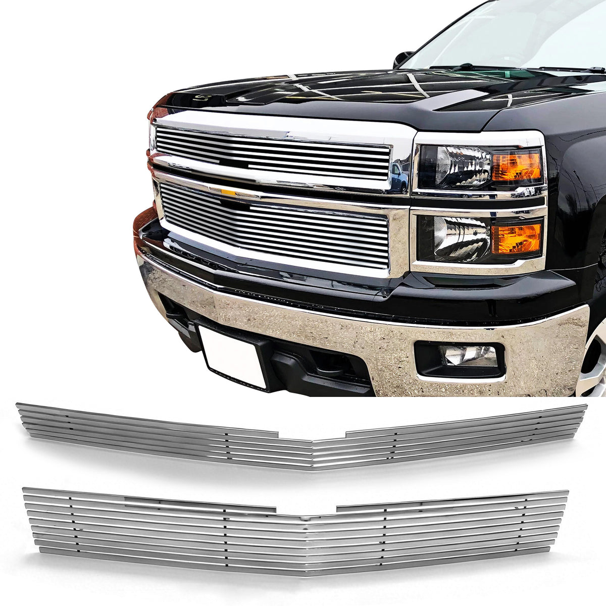 2014-2015 Chevy Silverado 1500 Z71 Billet Style Front Bumper Upper Grille Insert Grill 2PCS