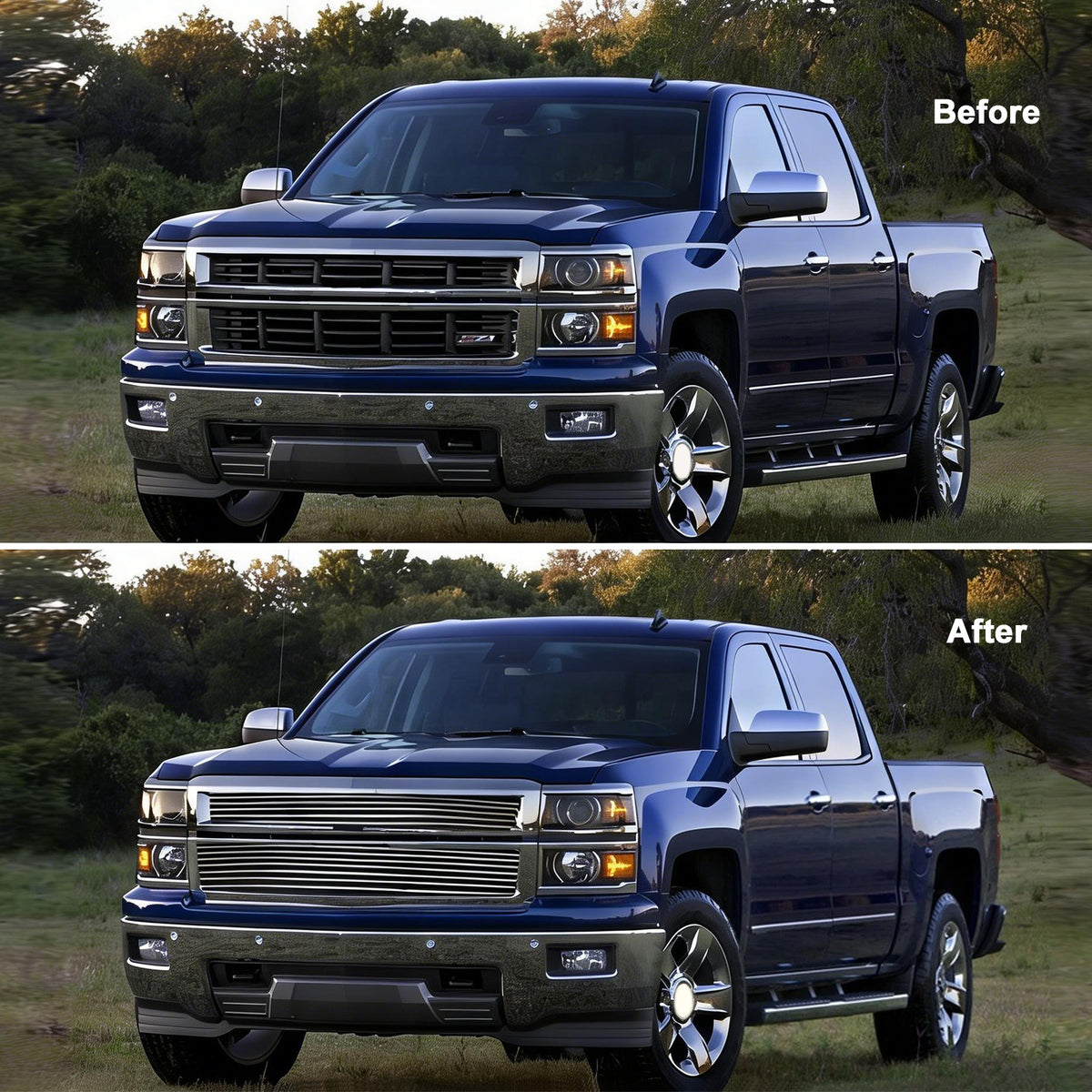 2014-2015 Chevy Silverado 1500 Z71 Billet Style Front Bumper Upper Grille Insert Grill 2PCS