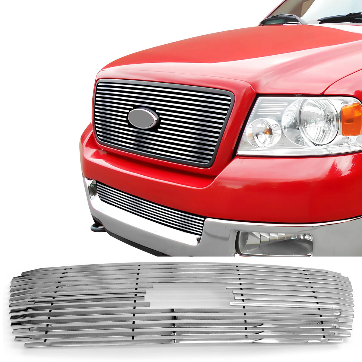 2004-2008 Ford F-150 Billet Style Chrome Front Bumper Upper Grille Stainless Steel