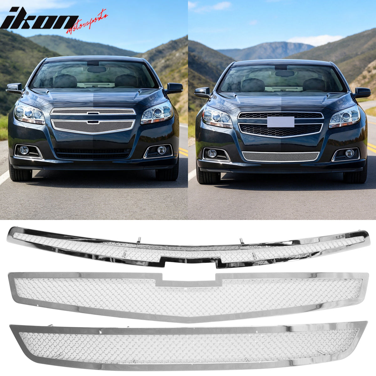 2013 Chevrolet Malibu Mesh Style Chrome Front Grille Insert Steel 3PC