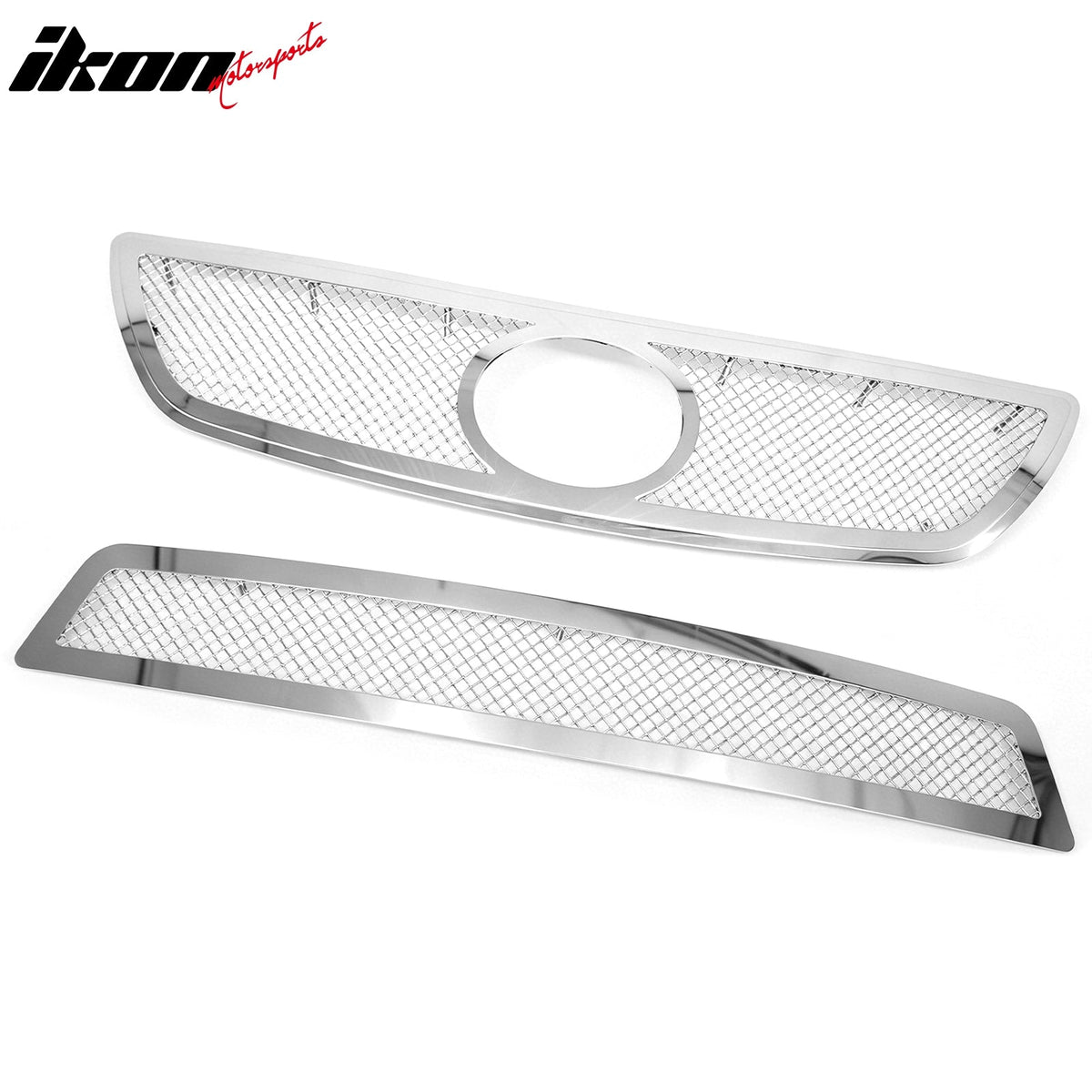 Front Bumper Upper + Lower Mesh Hood Grille Insert Assembly Replacement 2008-2011 Lexus GS350/GS450h/GS460 Chrome 2PCS