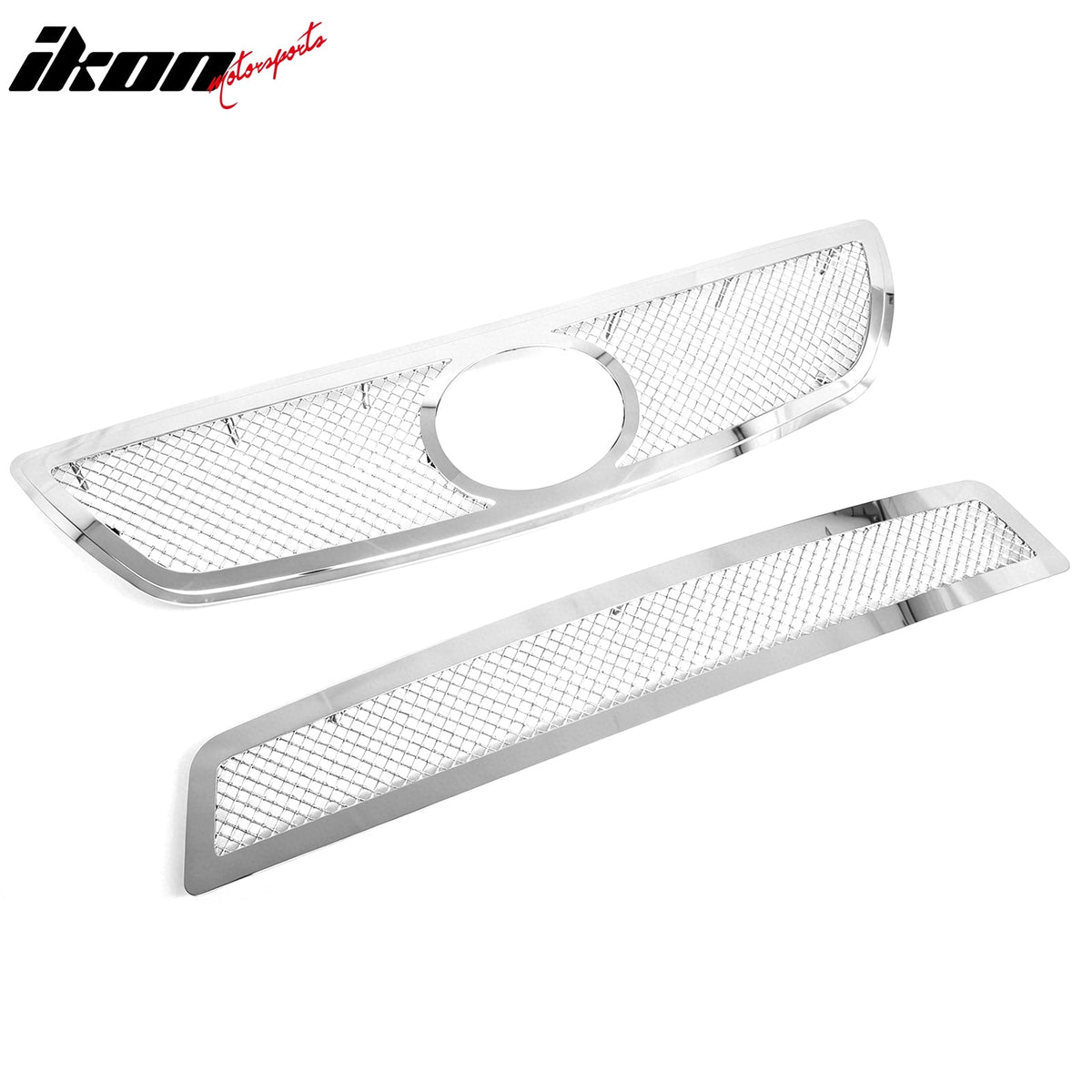 Front Bumper Upper + Lower Mesh Hood Grille Insert Assembly Replacement 2008-2011 Lexus GS350/GS450h/GS460 Chrome 2PCS