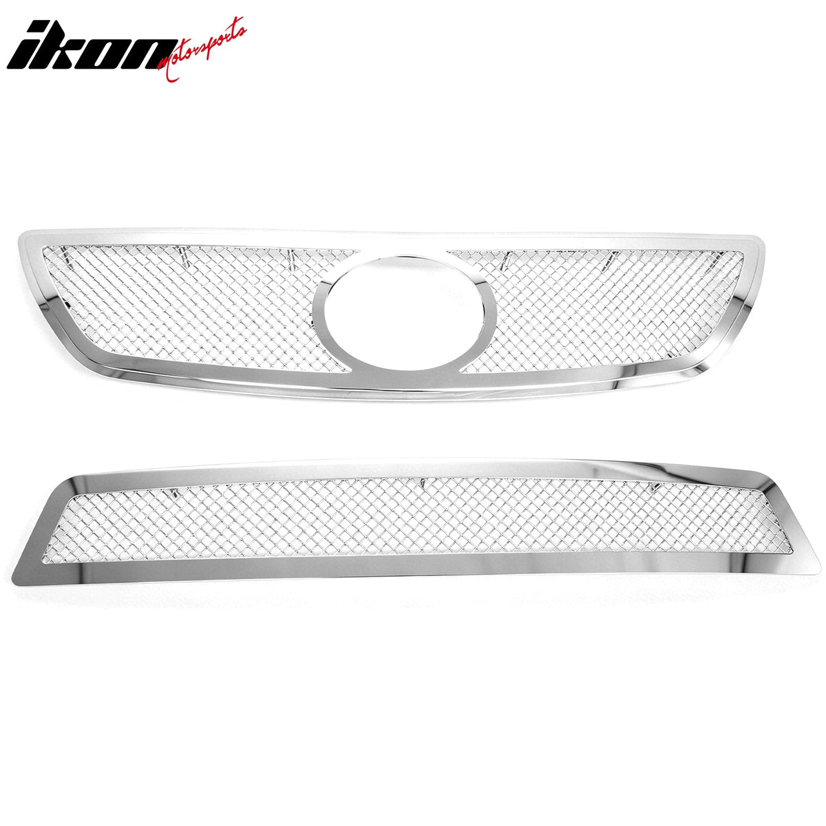 Front Bumper Upper + Lower Mesh Hood Grille Insert Assembly Replacement 2008-2011 Lexus GS350/GS450h/GS460 Chrome 2PCS