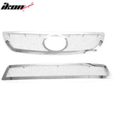 Front Bumper Upper + Lower Mesh Hood Grille Insert Assembly Replacement 2008-2011 Lexus GS350/GS450h/GS460 Chrome 2PCS